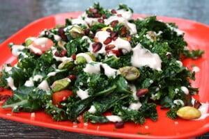 Kale Salad with Garlicy Pecan Butter Dressing