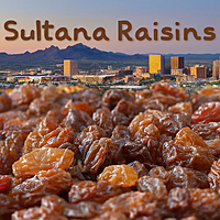 Sultana Raisins Text AI Image with Tucson Background